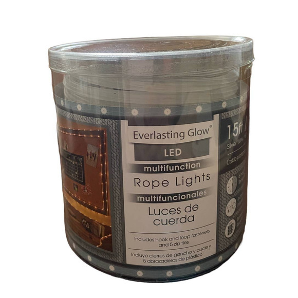 New 15’ LED Rope Lights Silver Wire 60 Warm White w timer batteries not included - Picture 3 of 9